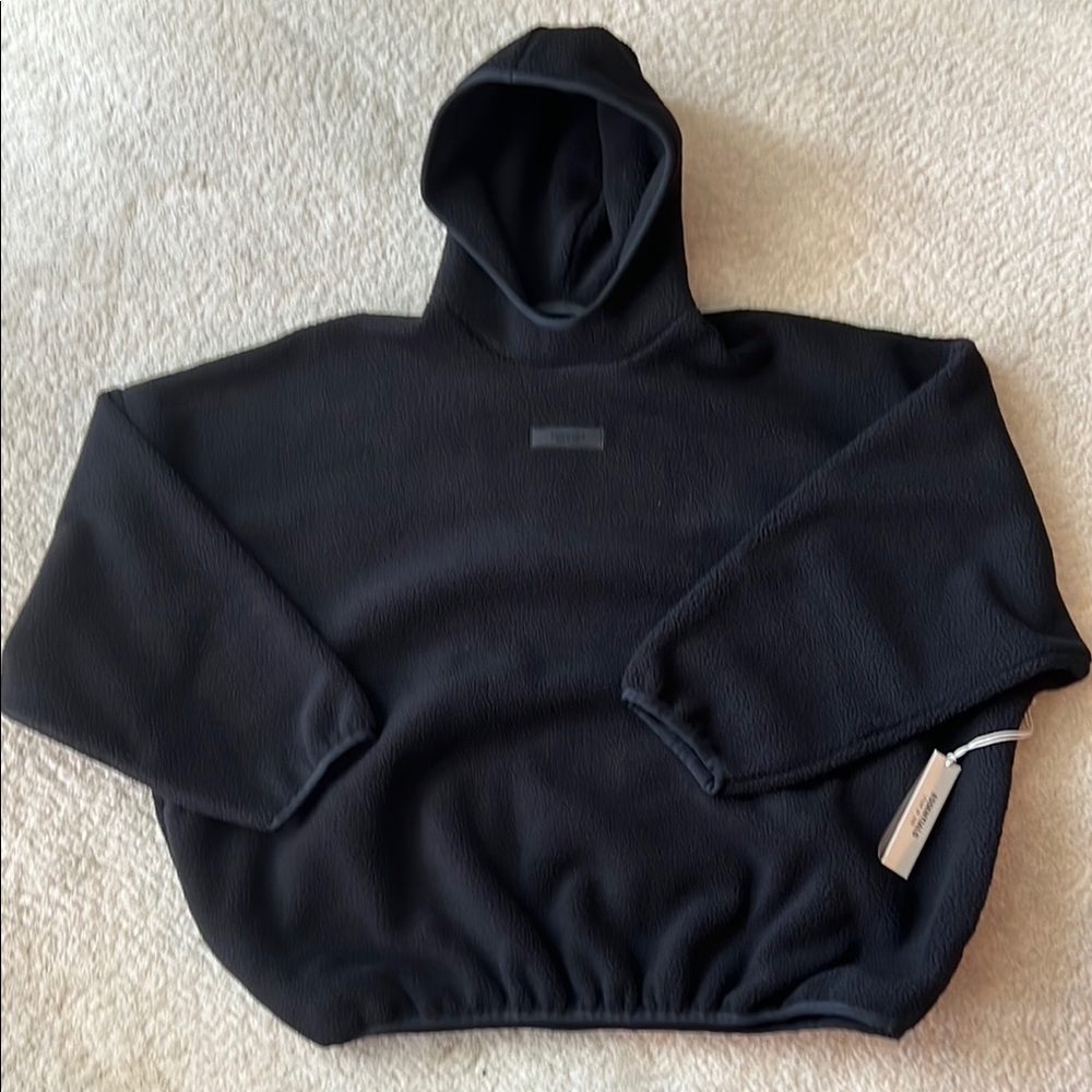 Fear of God Essentials Relaxed Fit Fleece Pullover Hoodie Jet Black XXL